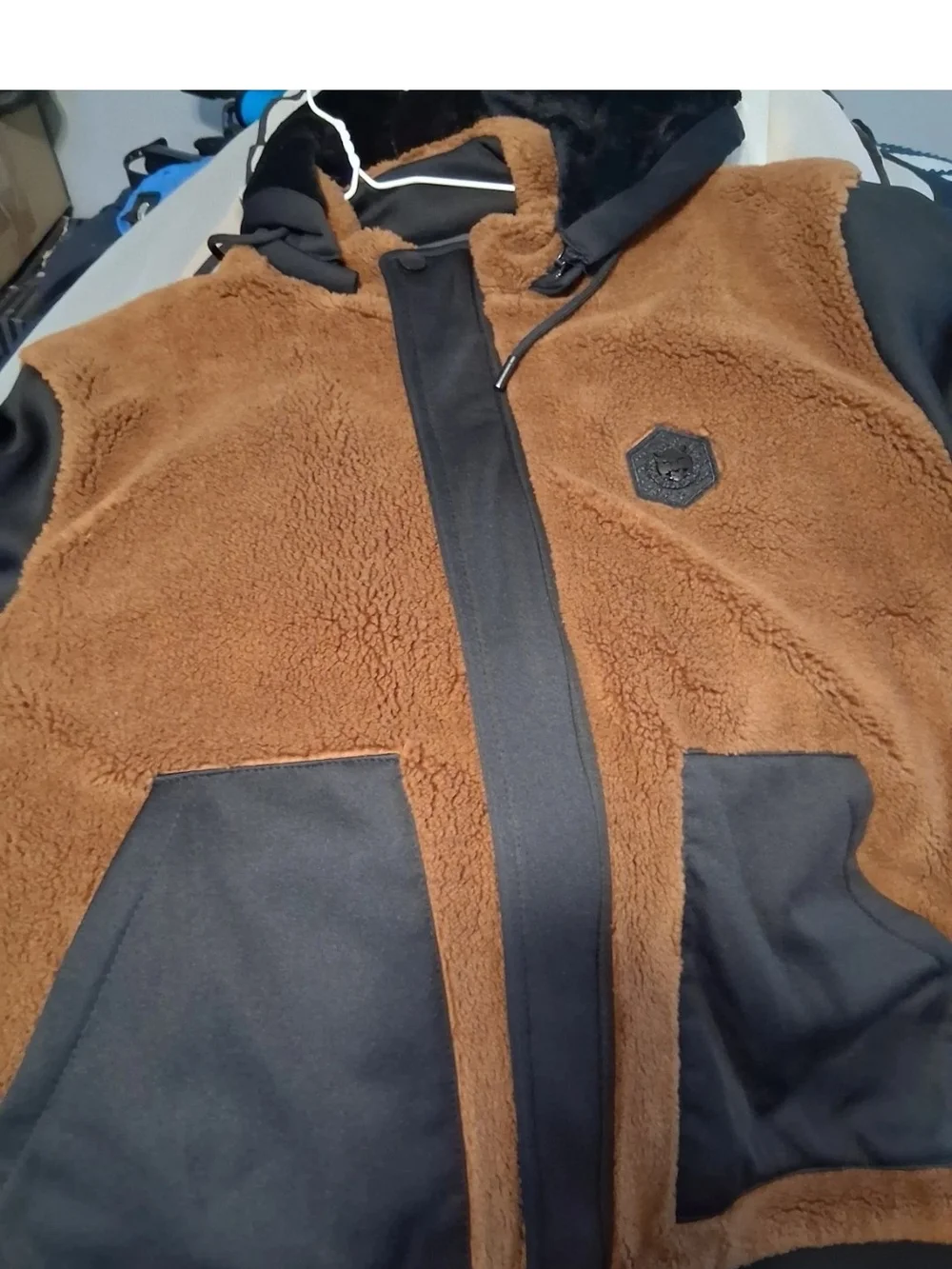 Men's Brown Sherpa Vest with Black Trim and Hood